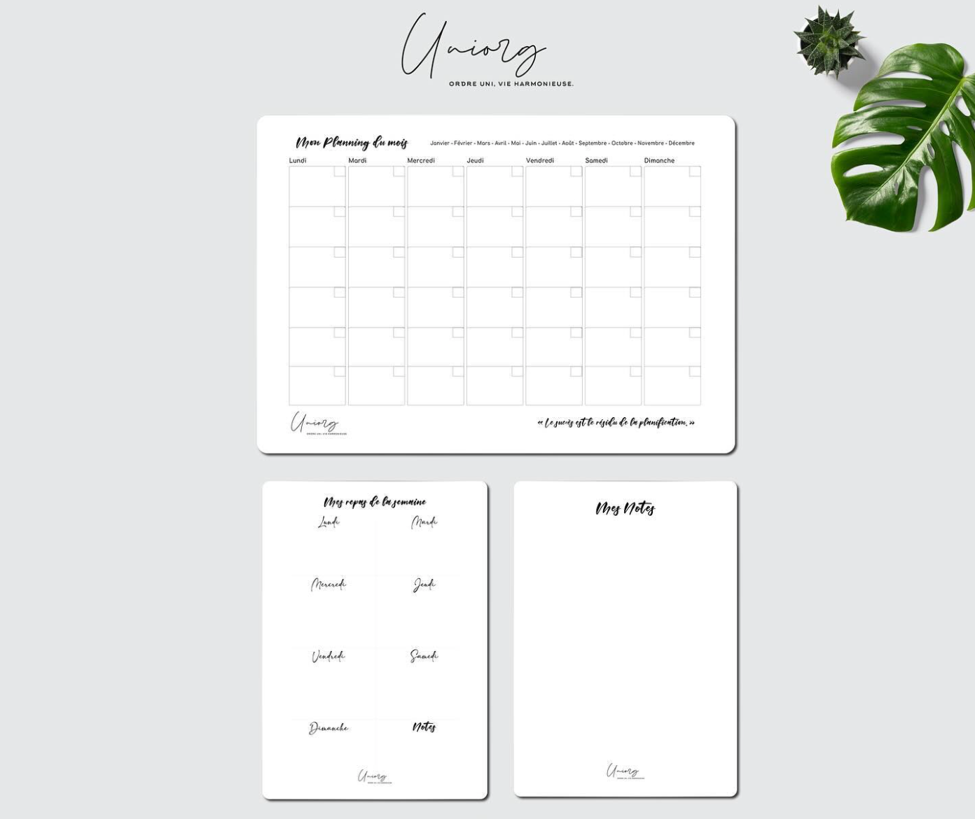 Pack Planificateur Magnétique Uniorg — Organisateur Mensuel, Hebdomadaire & Notes